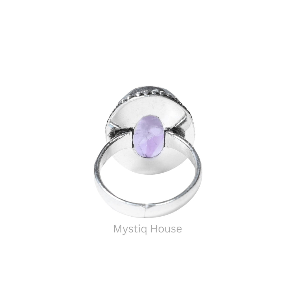 Amethyst Oval Brass Bordered Ring - MystiqHouse