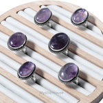 Amethyst Oval Brass Bordered Ring - MystiqHouse
