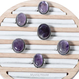 Amethyst Oval Brass Bordered Ring - MystiqHouse