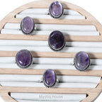 Amethyst Oval Brass Bordered Ring - MystiqHouse