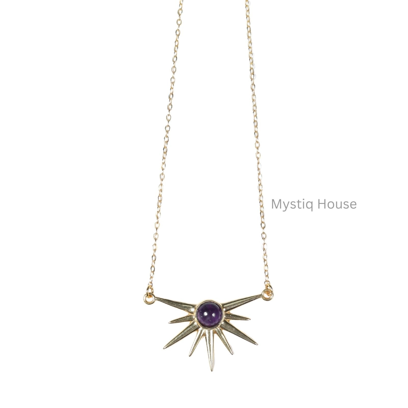 Amethyst Sun Burst Gold Necklace - MystiqHouse