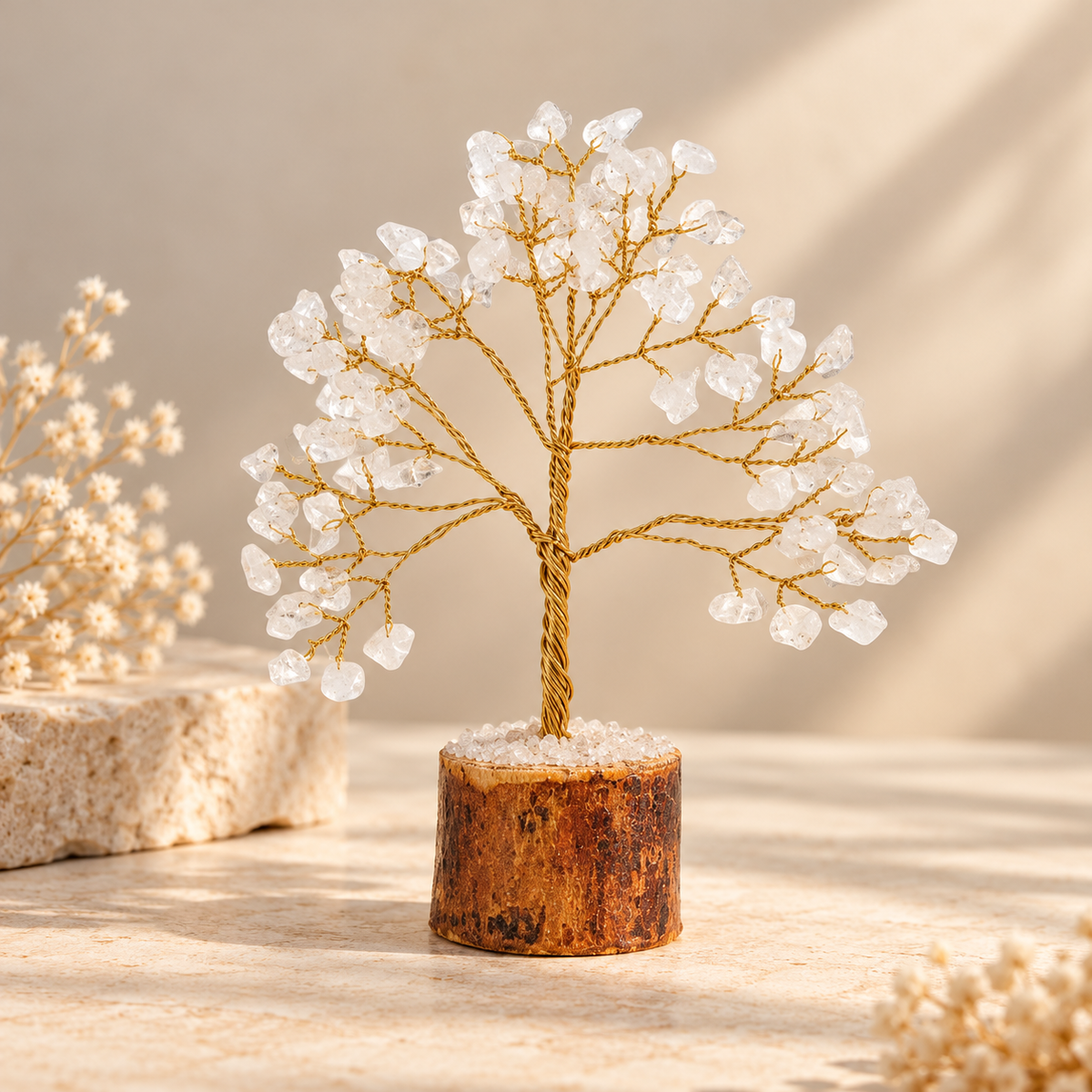 Clear Quartz Tree Gold Wire - 100 Beads
