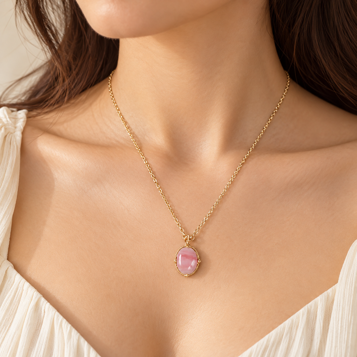 Pink Opal 92.5 Silver Oval Necklace