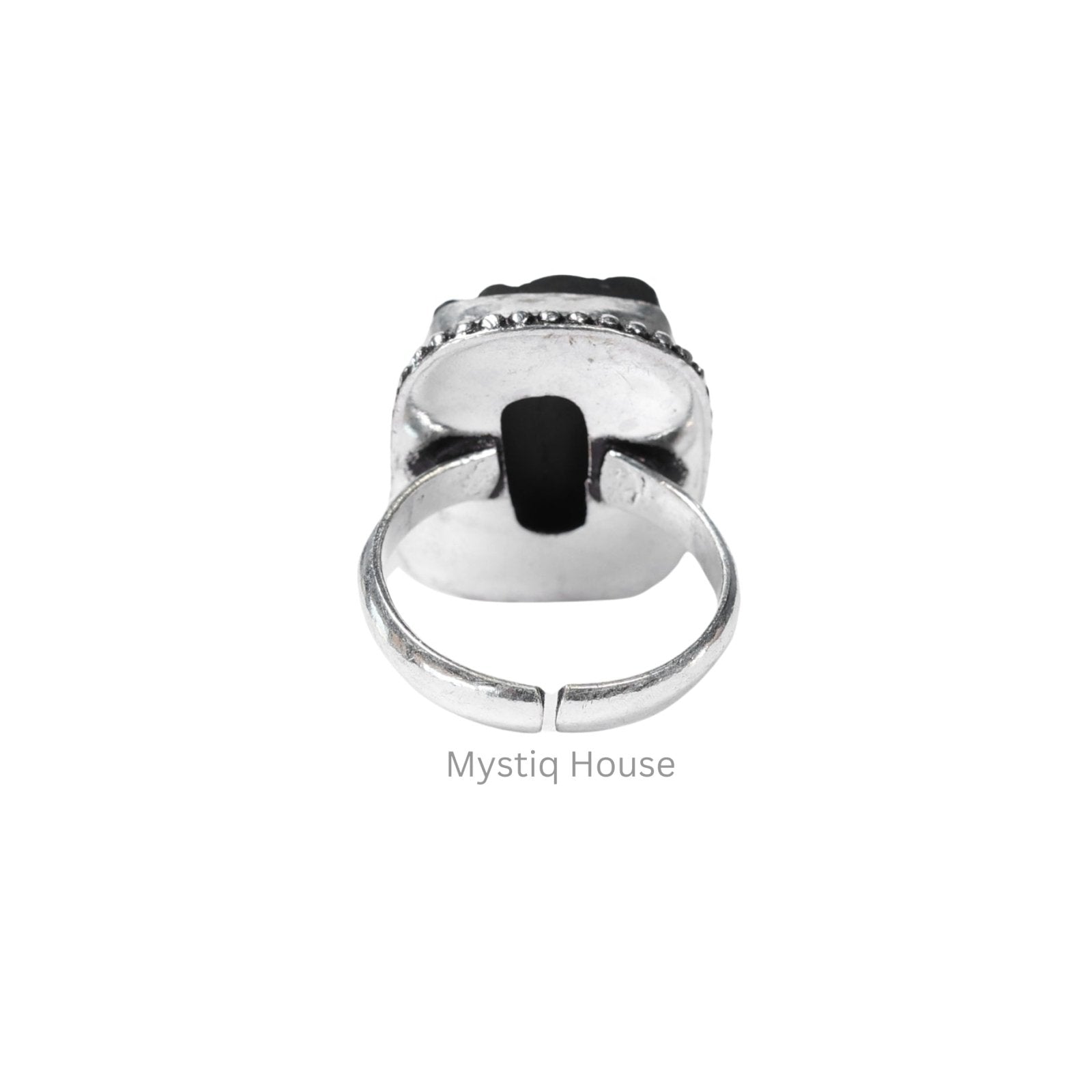 Black Tourmaline Brass Bordered Ring - MystiqHouse