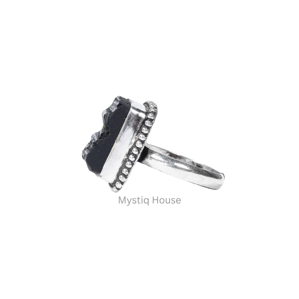 Black Tourmaline Brass Bordered Ring - MystiqHouse