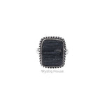 Black Tourmaline Brass Bordered Ring - MystiqHouse