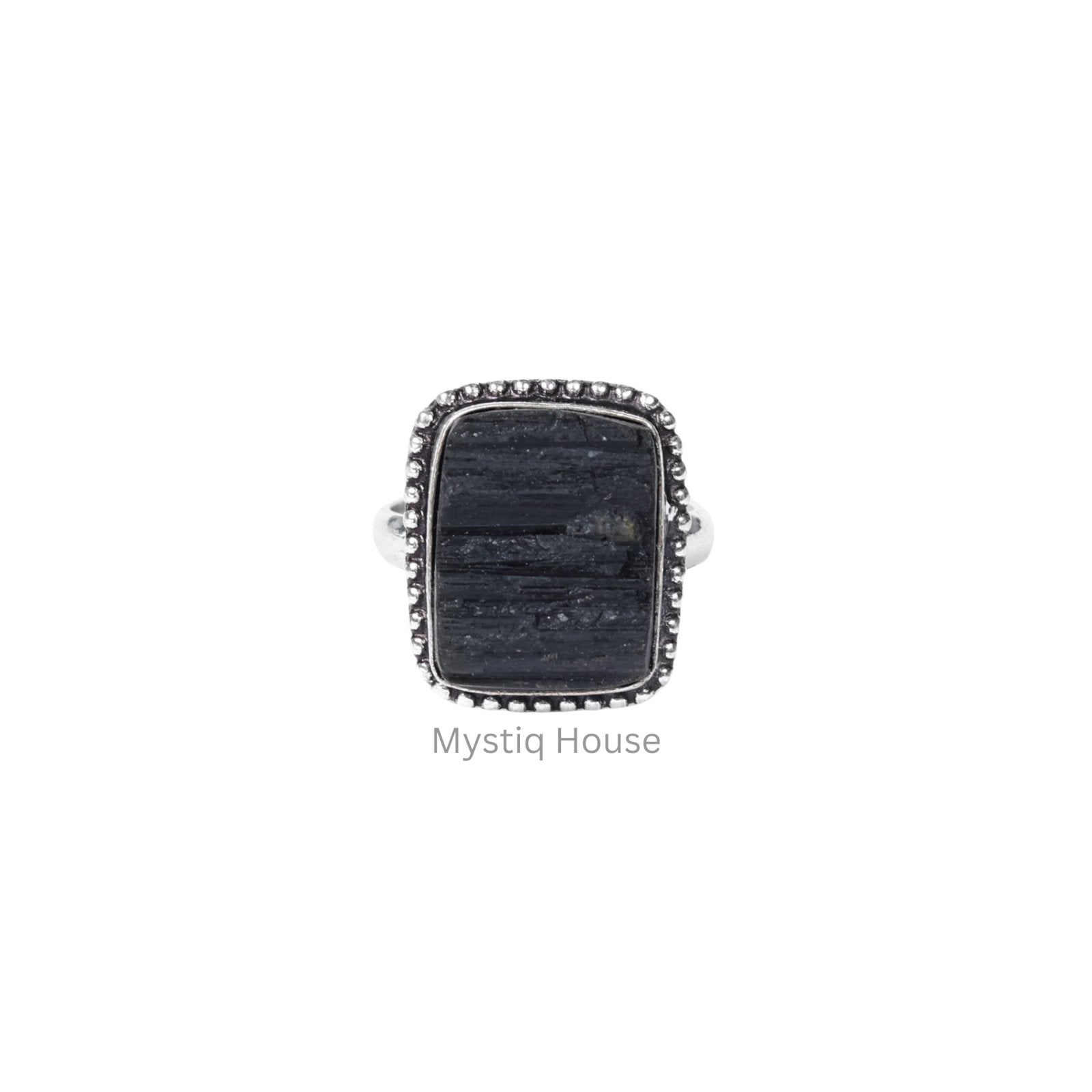 Black Tourmaline Brass Bordered Ring - MystiqHouse