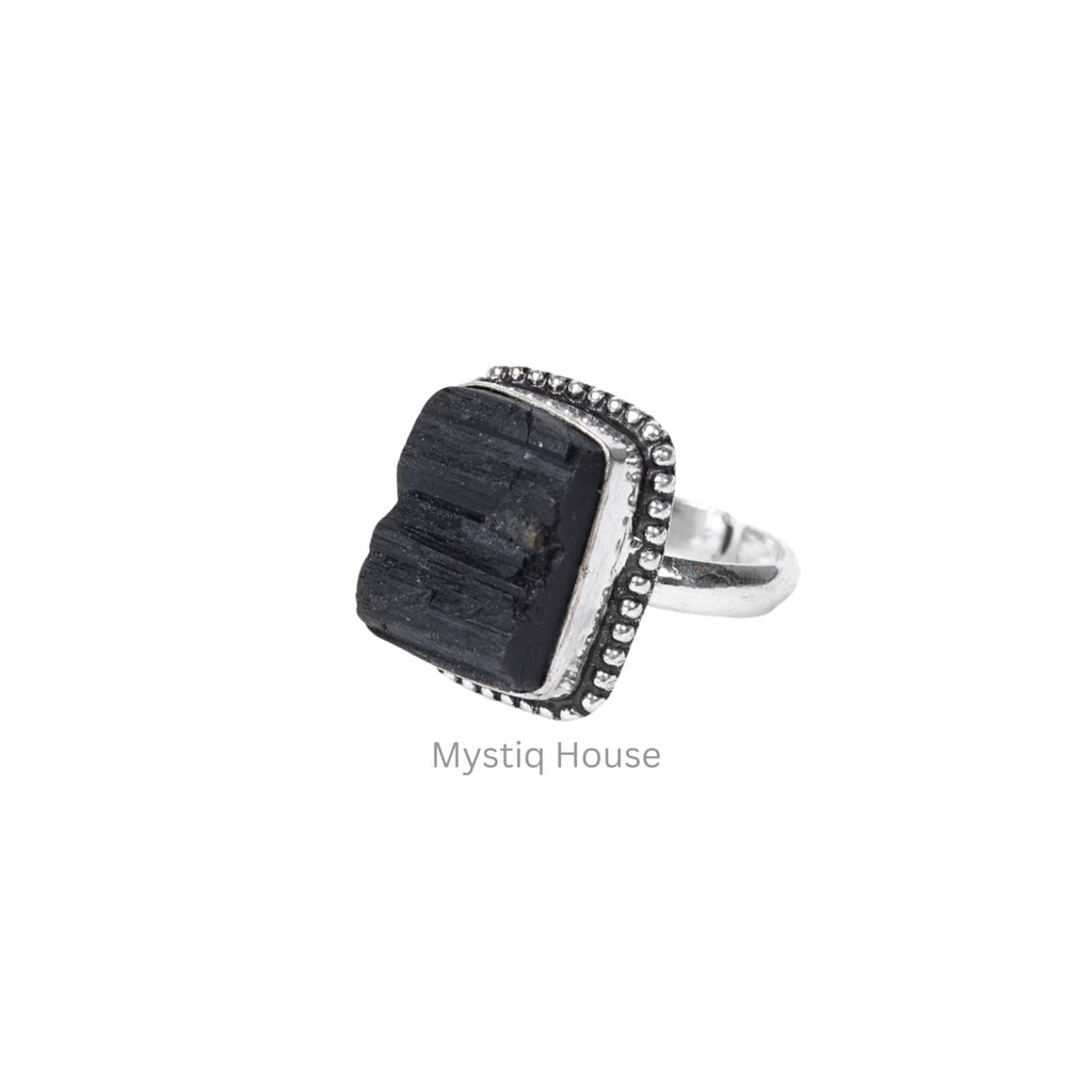 Black Tourmaline Brass Bordered Ring - MystiqHouse