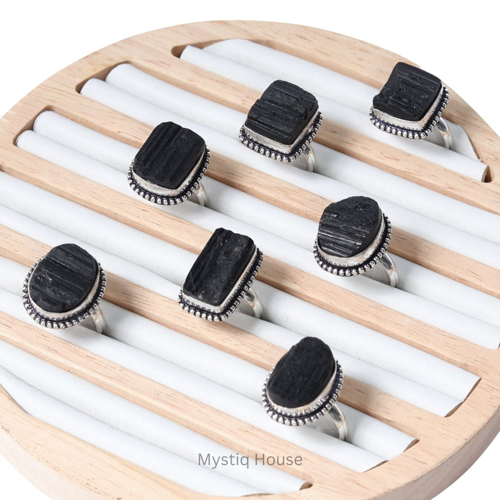 Black Tourmaline Brass Bordered Ring - MystiqHouse