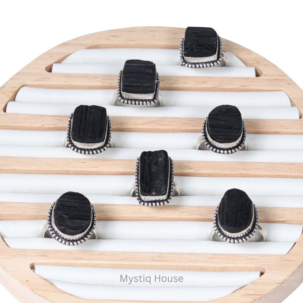 Black Tourmaline Brass Bordered Ring - MystiqHouse