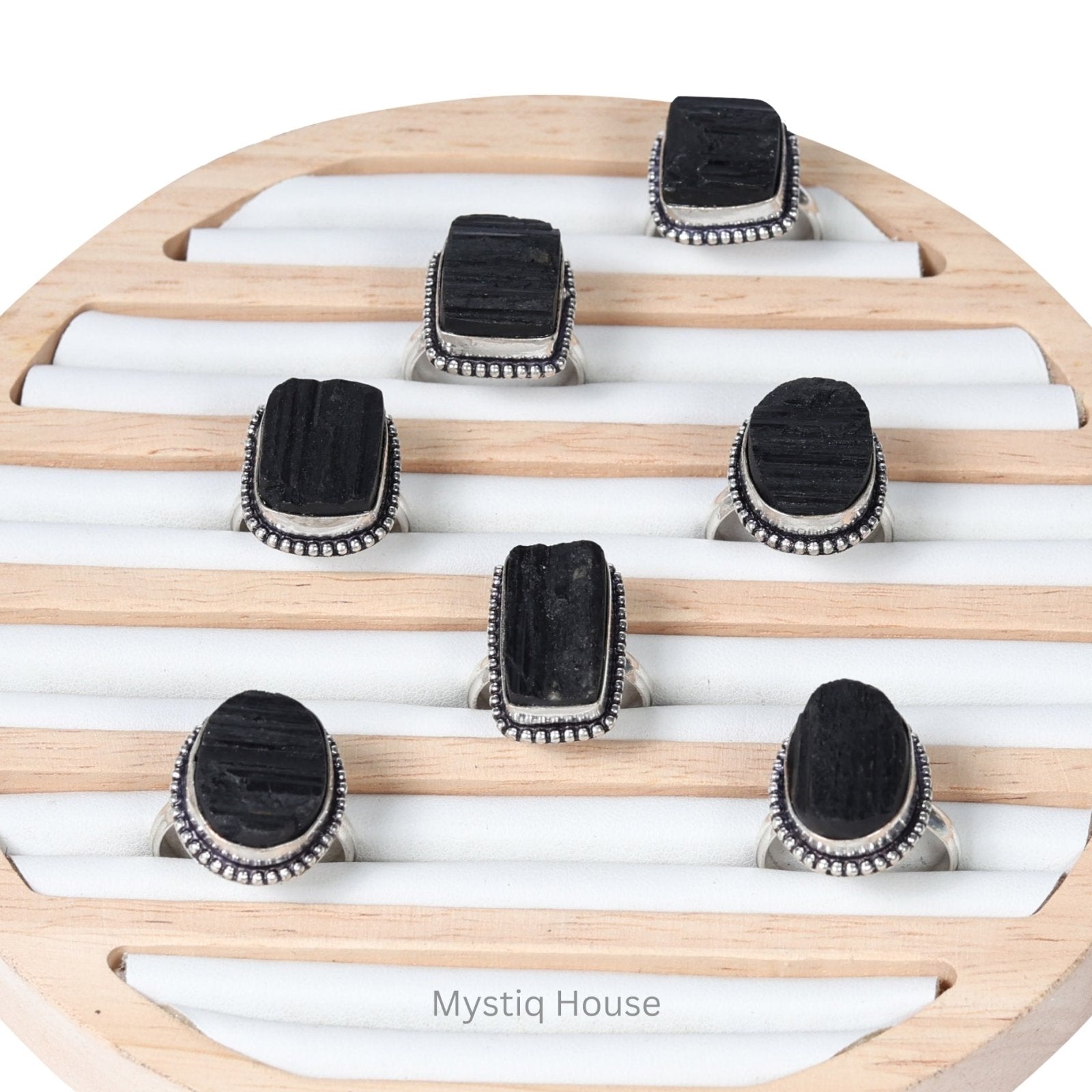 Black Tourmaline Brass Bordered Ring - MystiqHouse