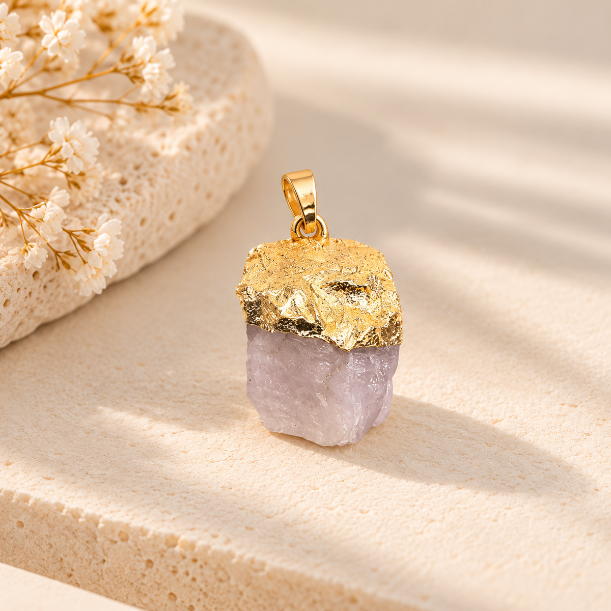 Raw loop Rose Quartz Pendant