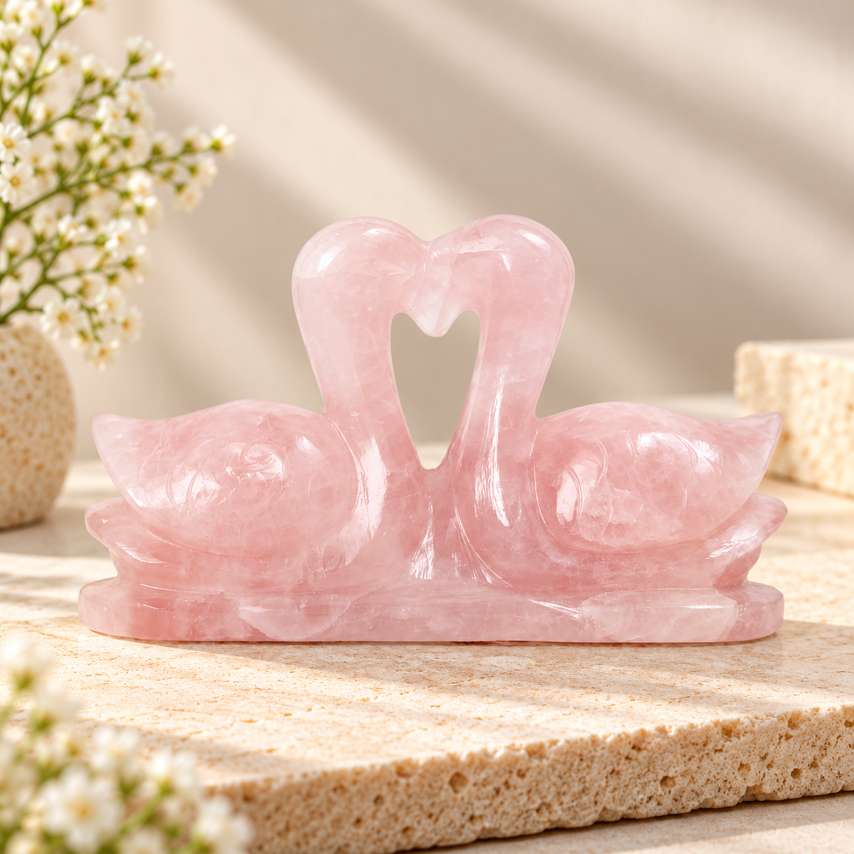 Rose Quartz Swan Pair