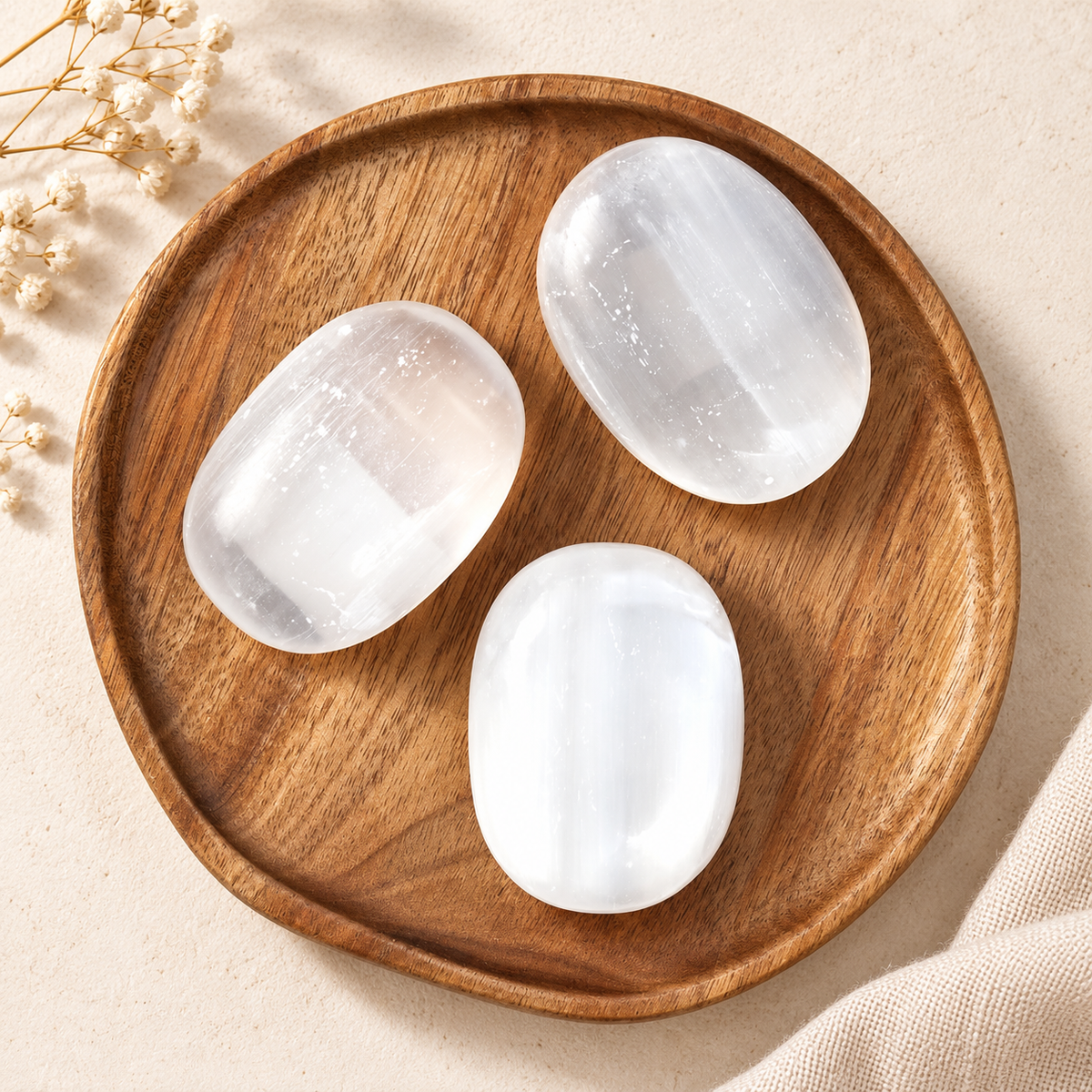 Selenite Palm Stone