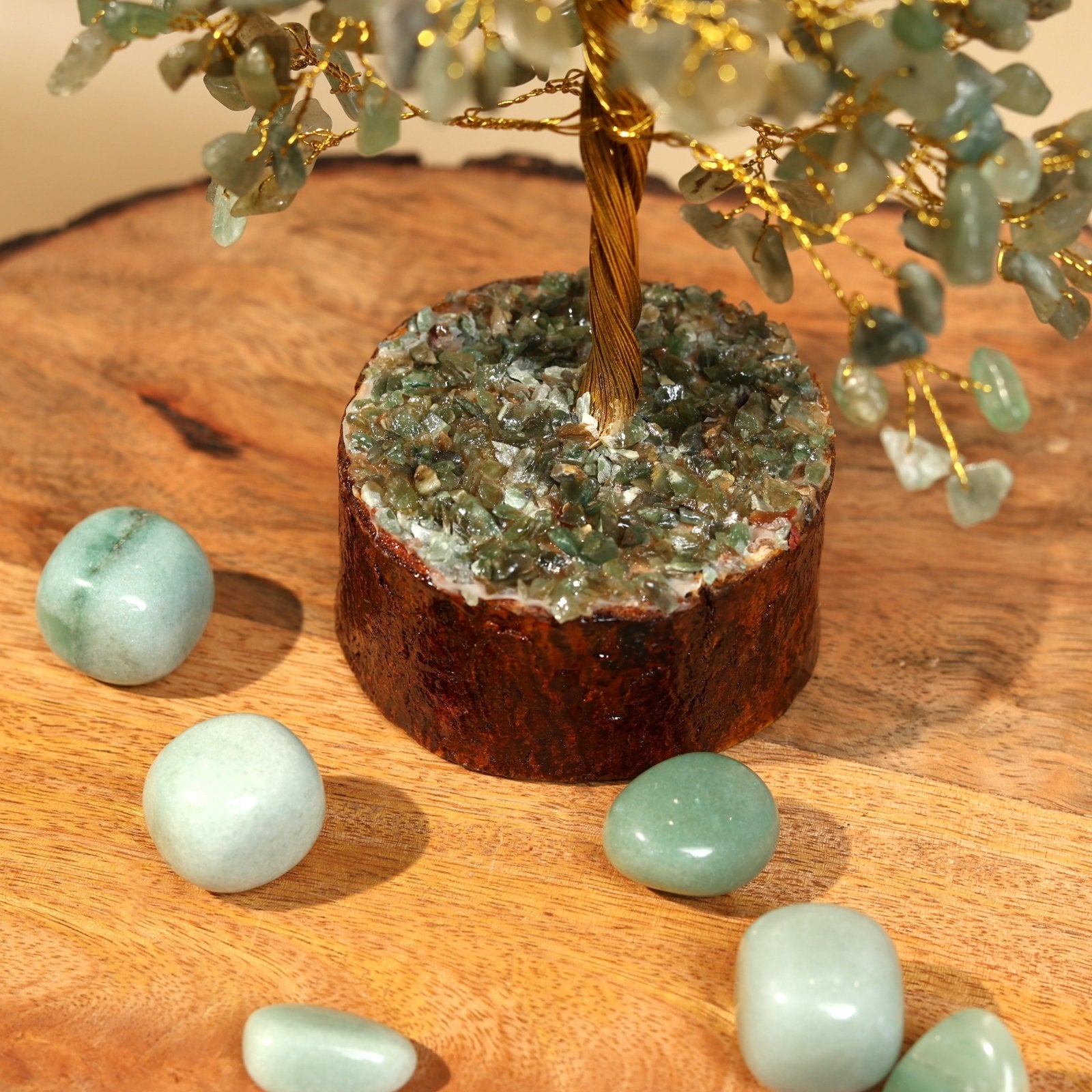 Green Aventurine Tree 300B Gold Wire - MystiqHouse