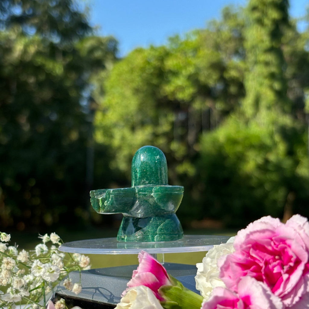 Green Jade Stone Shivling - MystiqHouse