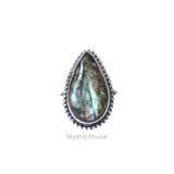 Labradorite Drop Brass Bordered Ring - MystiqHouse