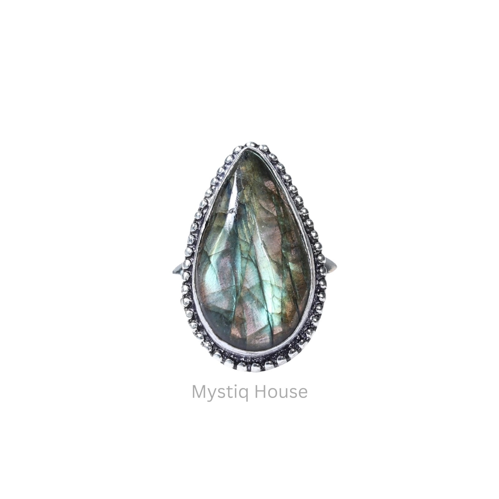 Labradorite Drop Brass Bordered Ring - MystiqHouse