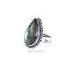 Labradorite Drop Brass Bordered Ring - MystiqHouse