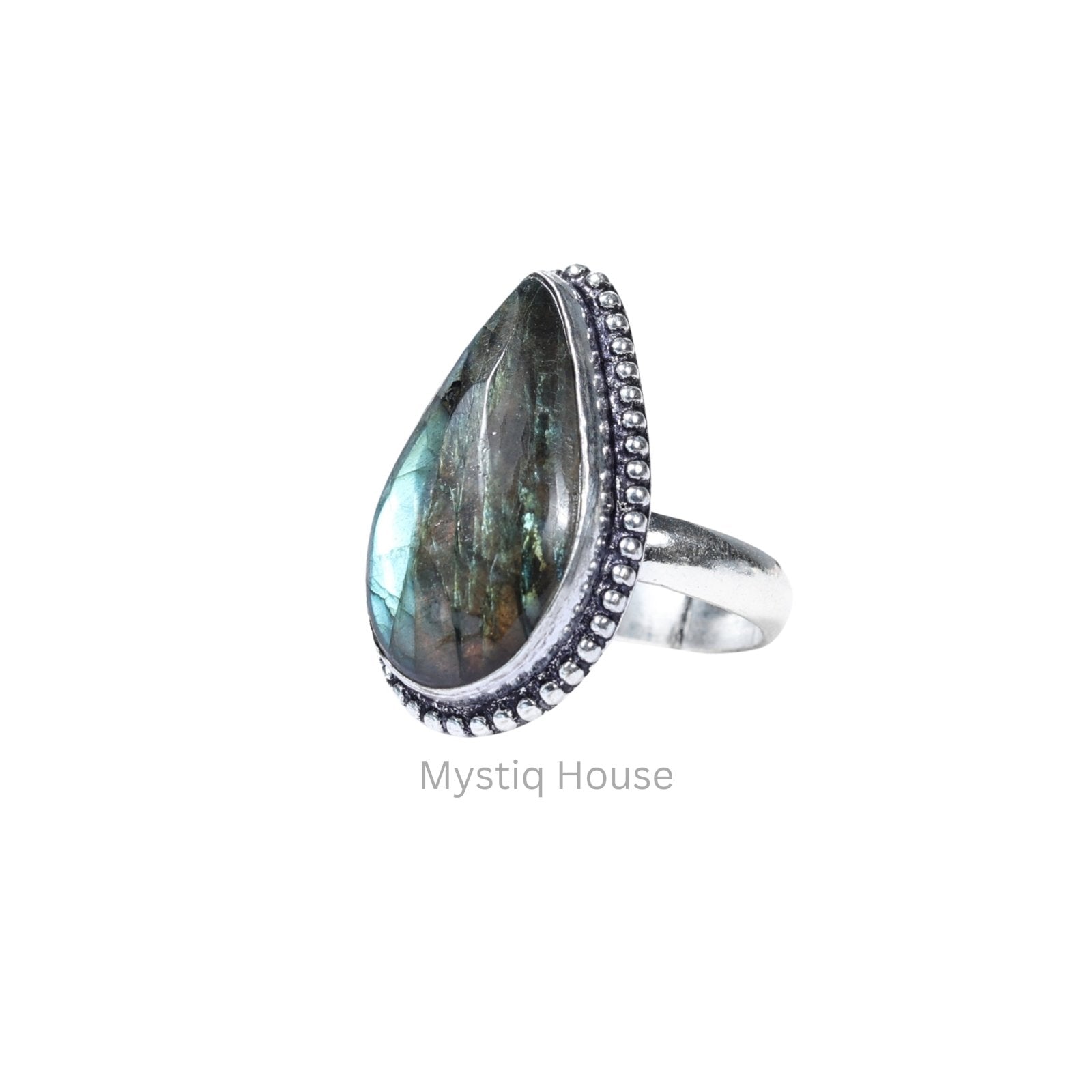 Labradorite Drop Brass Bordered Ring - MystiqHouse