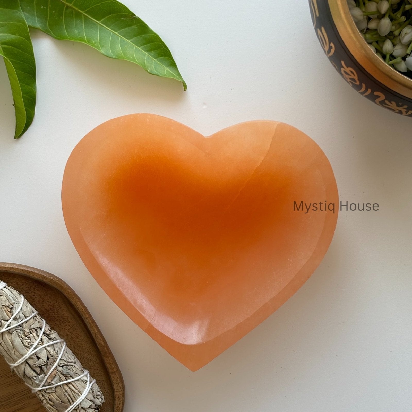 Orange Selenite Heart Charging Bowl - MystiqHouse