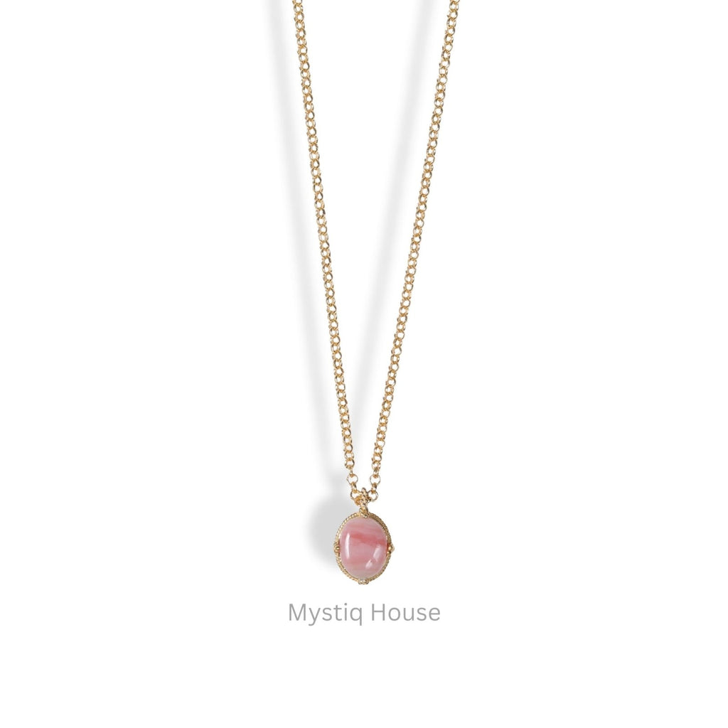 Pink Opal 92.5 Silver Oval Necklace - MystiqHouse