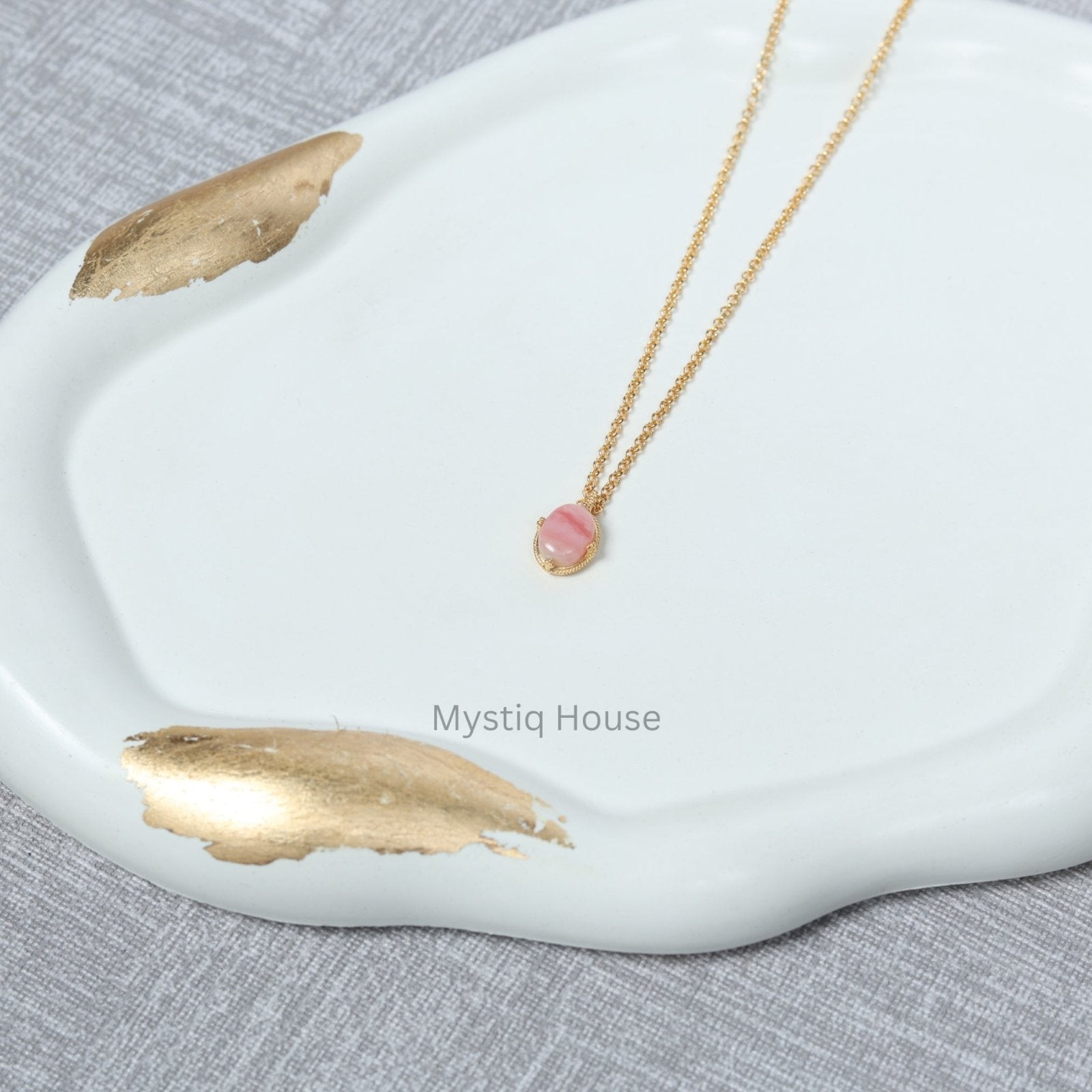 Pink Opal 92.5 Silver Oval Necklace - MystiqHouse