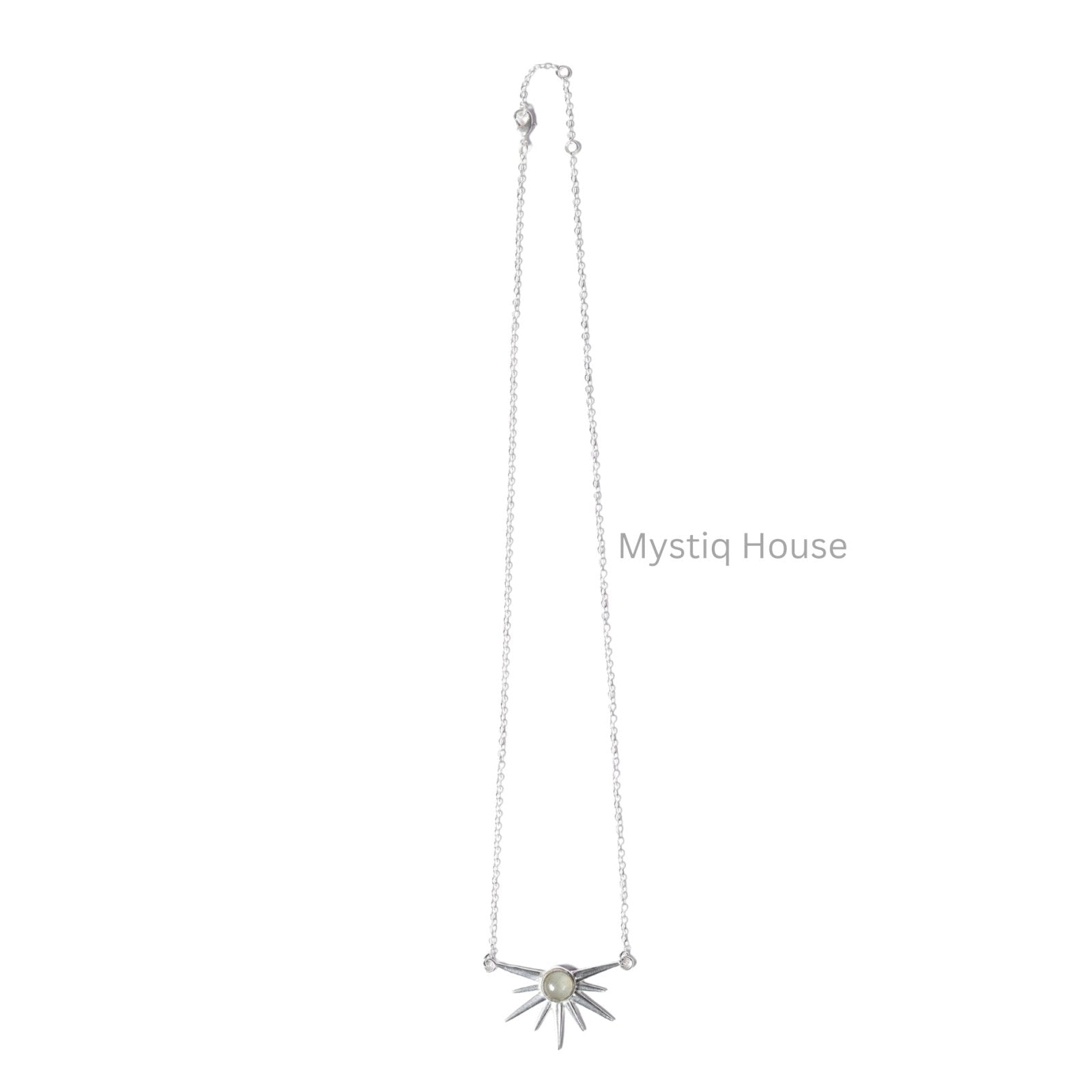 Prehnite Silver Sun Burst Necklace - MystiqHouse