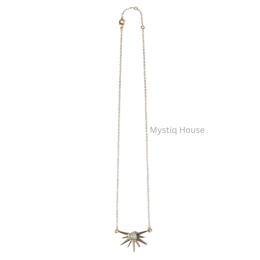 Prehnite Sun Burst Gold Necklace - MystiqHouse
