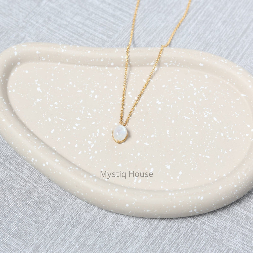 Rainbow Moonstone 92.5 Silver Oval Necklace - MystiqHouse