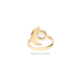 Rainbow Moonstone Moon Charm Adjustable Ring - MystiqHouse