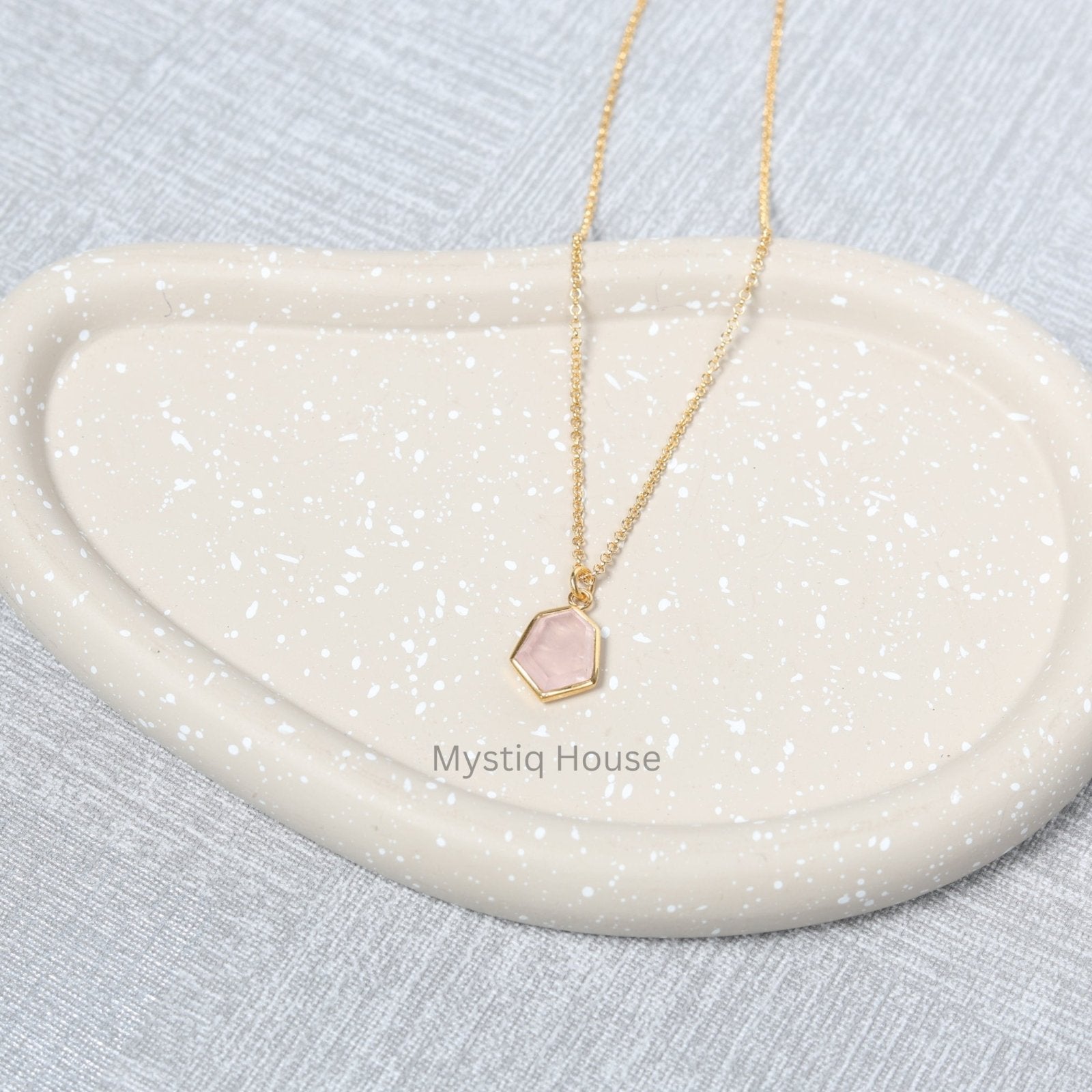 Rose Quartz 92.5 Silver Hexagonal Necklace - MystiqHouse