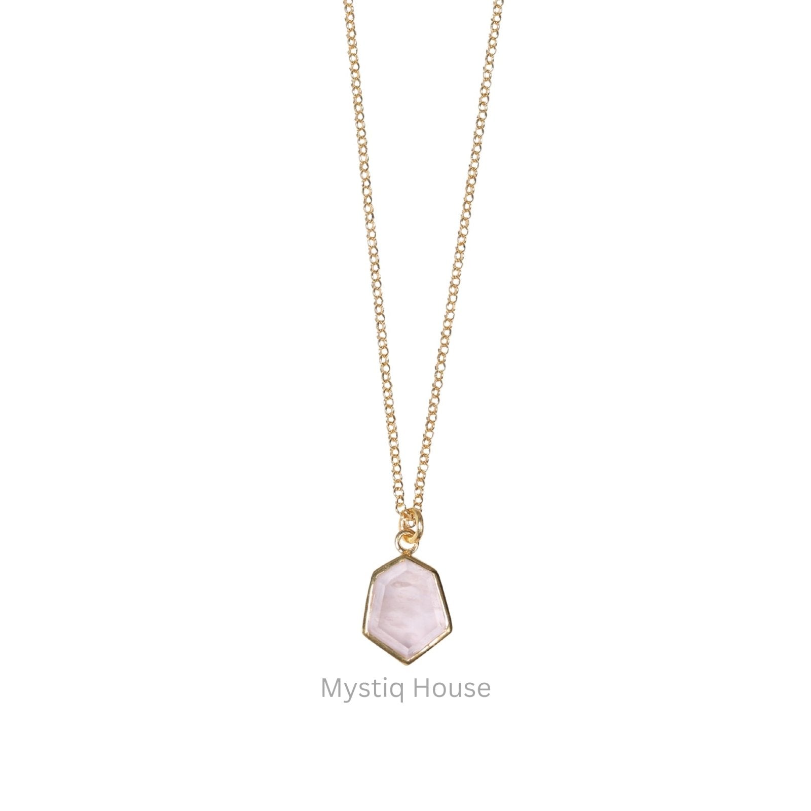 Rose Quartz 92.5 Silver Hexagonal Necklace - MystiqHouse