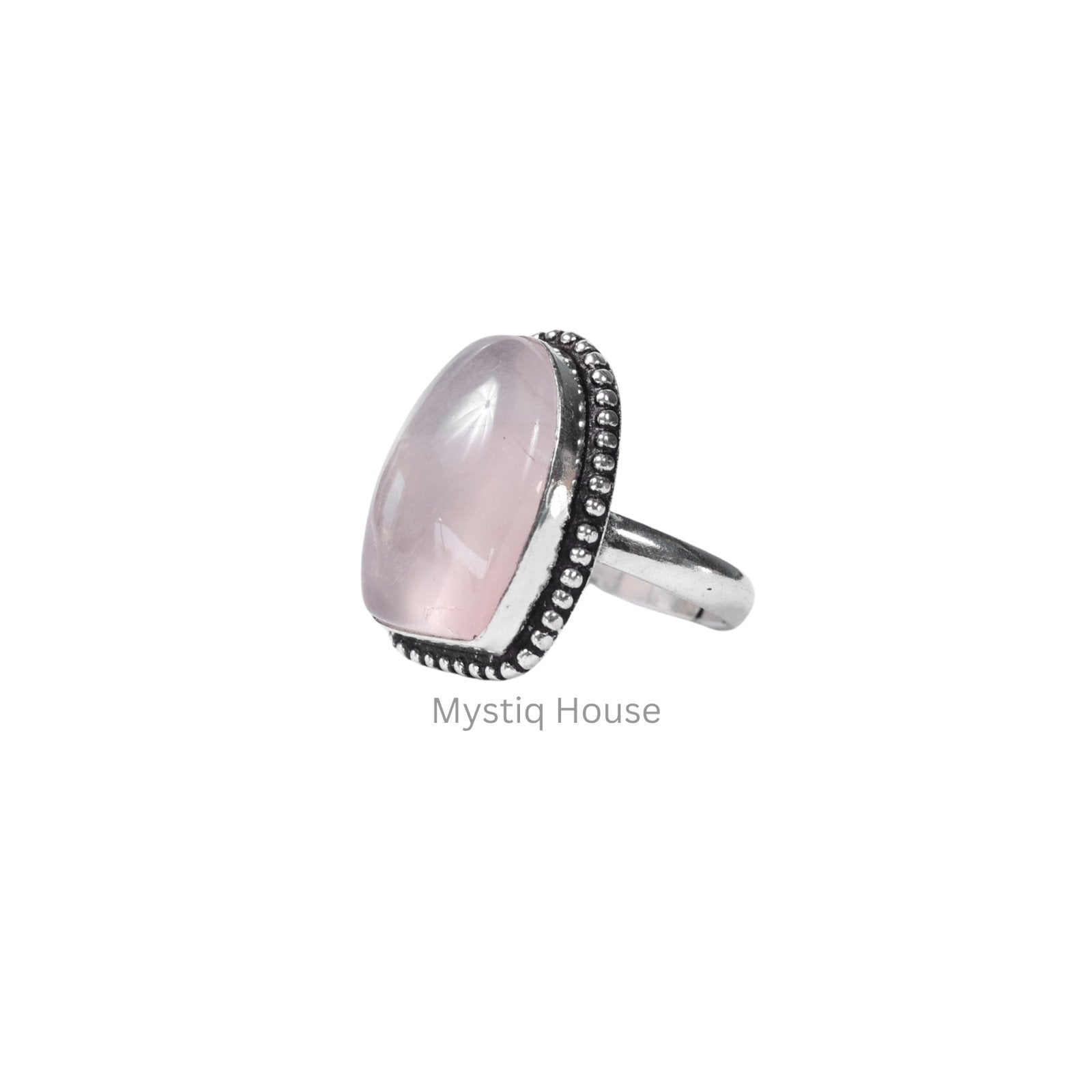 Rose Quartz Brass Bordered Ring - MystiqHouse