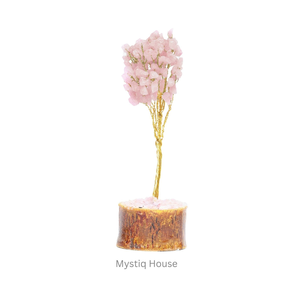 Rose Quartz Tree 100B Gold Wire - MystiqHouse
