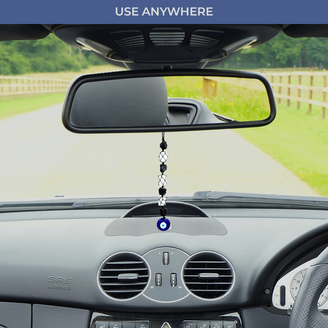 Selenite Black Tourmaline With Evil Eye Hanging - MystiqHouse