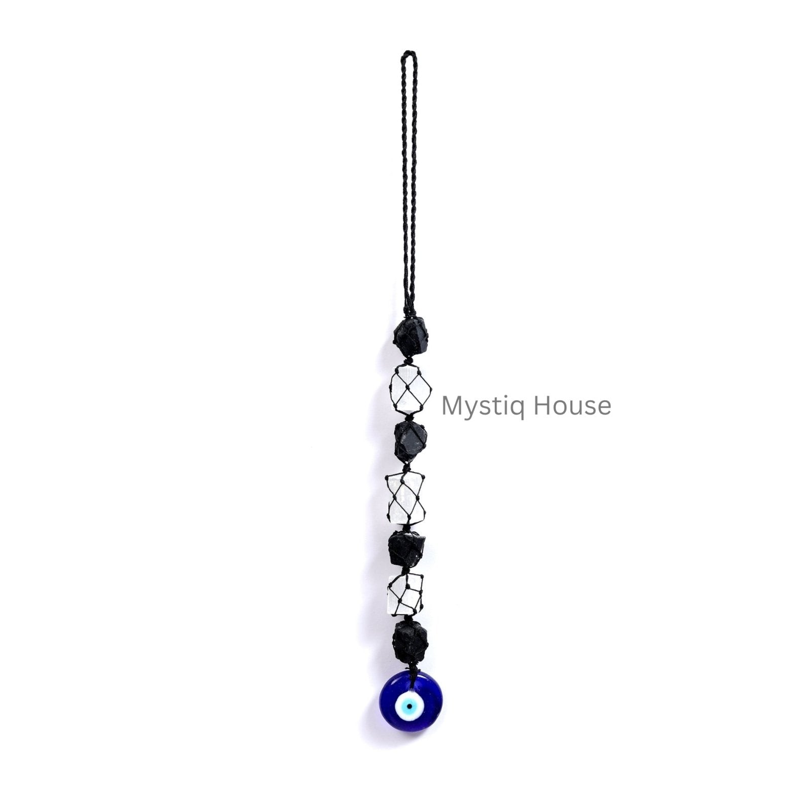 Selenite Black Tourmaline With Evil Eye Hanging - MystiqHouse