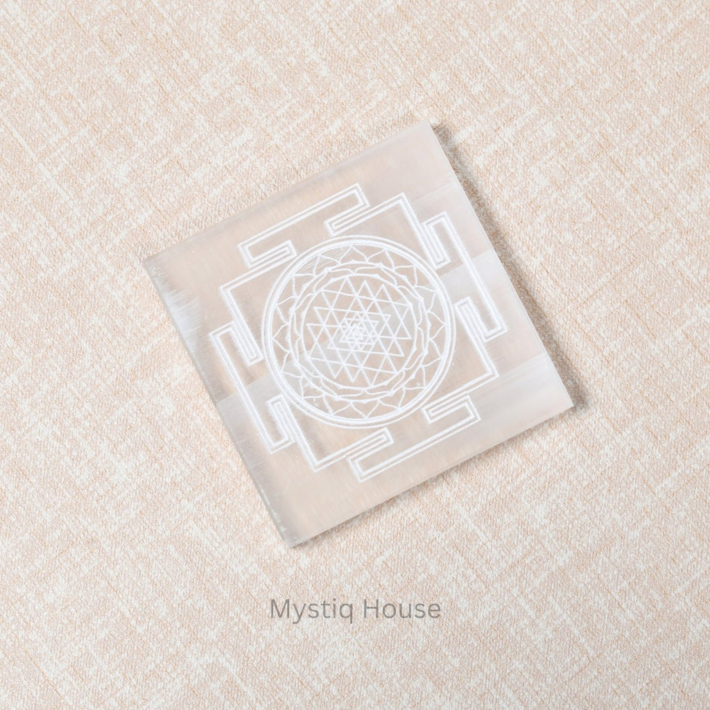 Shree Yantra Square Selenite Charging Plate - MystiqHouse