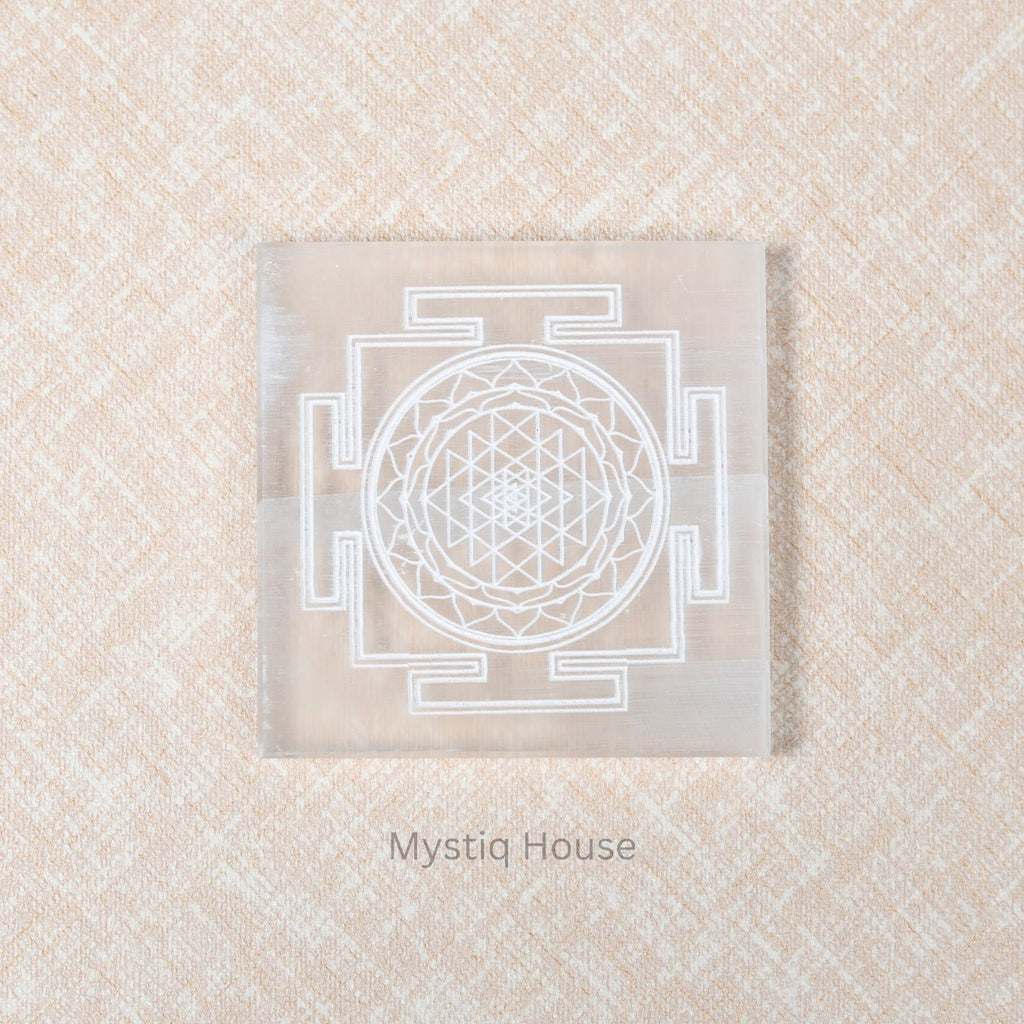 Shree Yantra Square Selenite Charging Plate - MystiqHouse