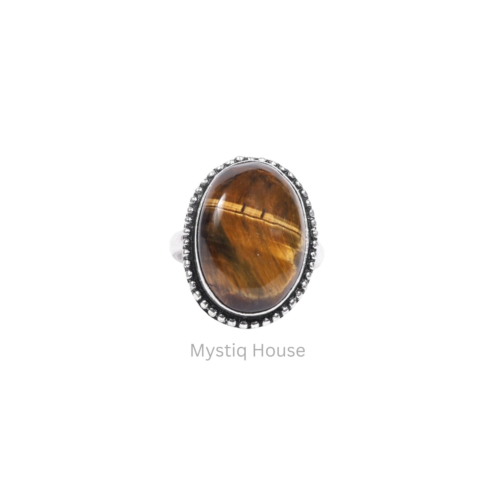 Tiger Eye Oval Brass Borderes Ring - MystiqHouse